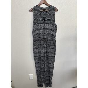 Lucky Brand black white boho batik jumpsuit sleeveless pockets drawstring medium